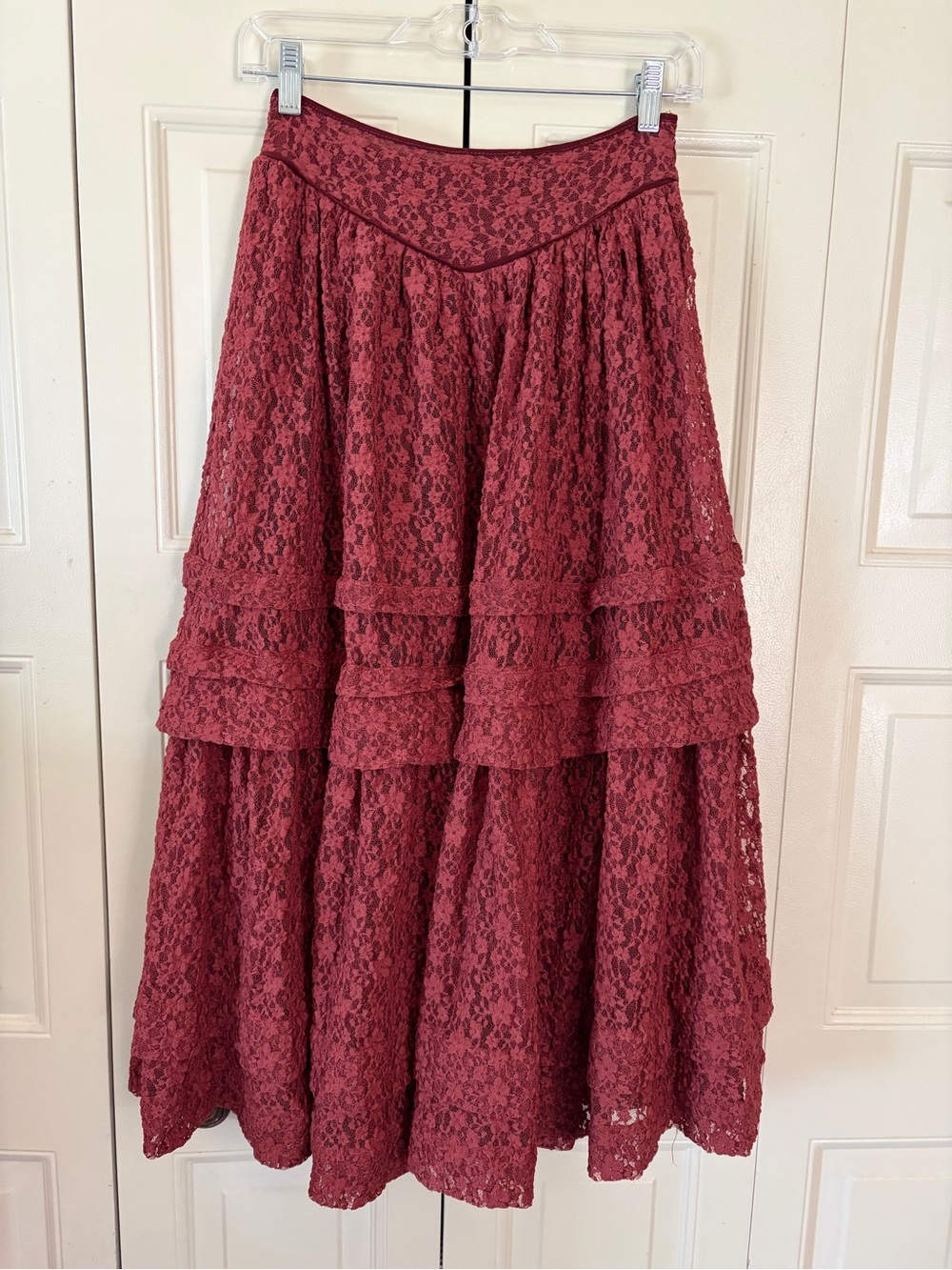 FREE PEOPLE Arcana Maxi Skirt Only Lacey Tiered Stretch Boho Cottagecore Size XS